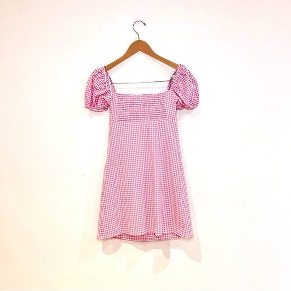 Zara dress, pink and white carrot dress xs. there are slightly puffed sleeves. - Picture 3 of 8